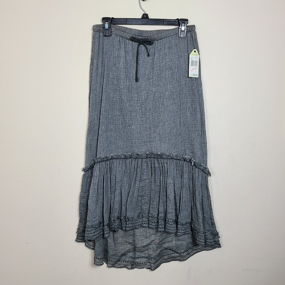 Sophie Max Gray Ruffle Midi Skirt S Dark Fairy Grunge Gypsy Festival Peasant NWT